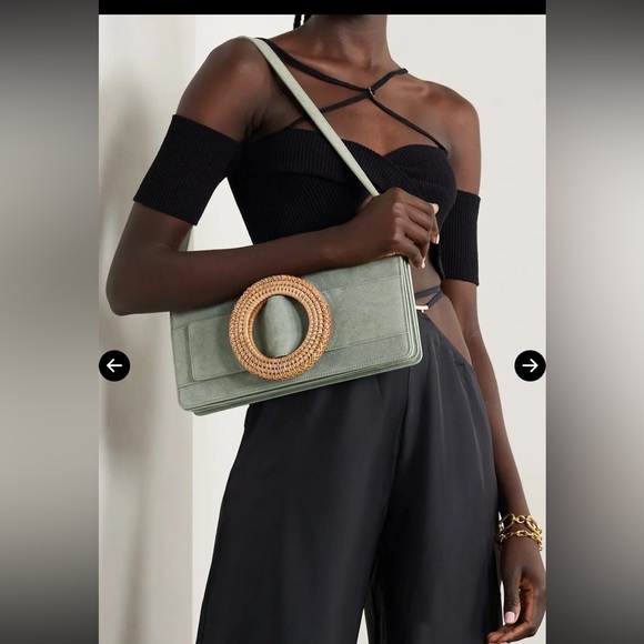 cult gaia Handbags - CULT GAIA Gemma Embellished Suede Clutch Slate Blue